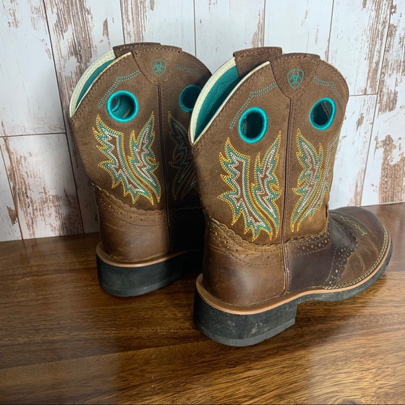 Ariat Leather Cowboy Boots Size 6.5 Teal Brown - Picture 3 of 7